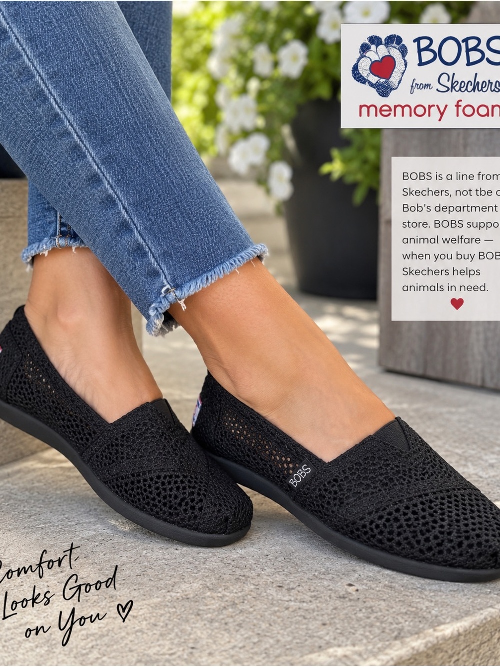 BOBS from Skechers Black Knit Slip-On Flats size 9